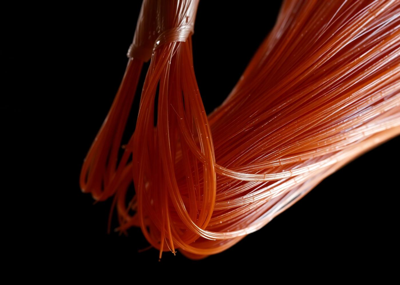 Macro study of skeletal muscle fibre bundles lit in amber