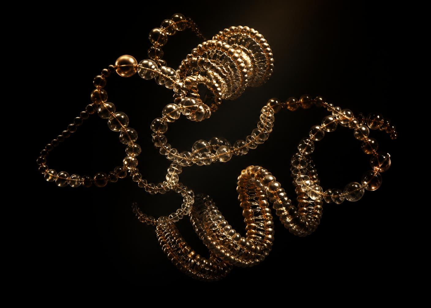 Bronze and champagne glass bead chain forming a folded peptide sequence